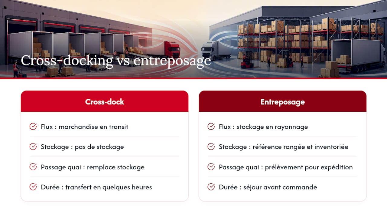 Schéma comparant le cross-docking et l'entreposage traditionnel